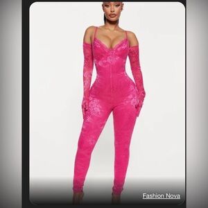 Fashion Nova, never warn, bright pink jumpsuit, size medium